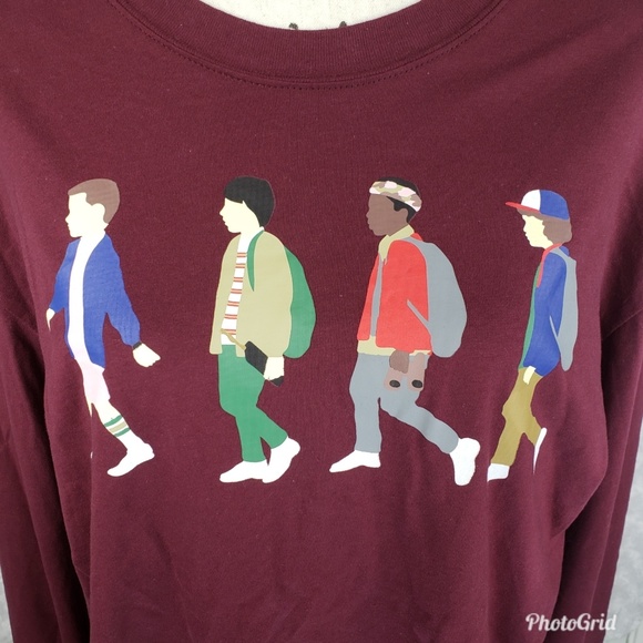 Stranger Things Wine Colored Character Print Long Sleeve Top Size XL - Picture 2 of 4